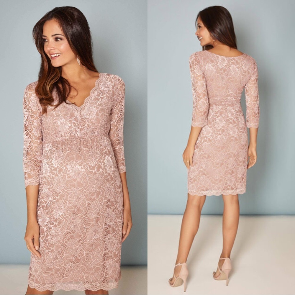 Tiffany Rose Maternity Chloe Lace V-Neck Maternity Dress Orchid Blush Pink 8/10